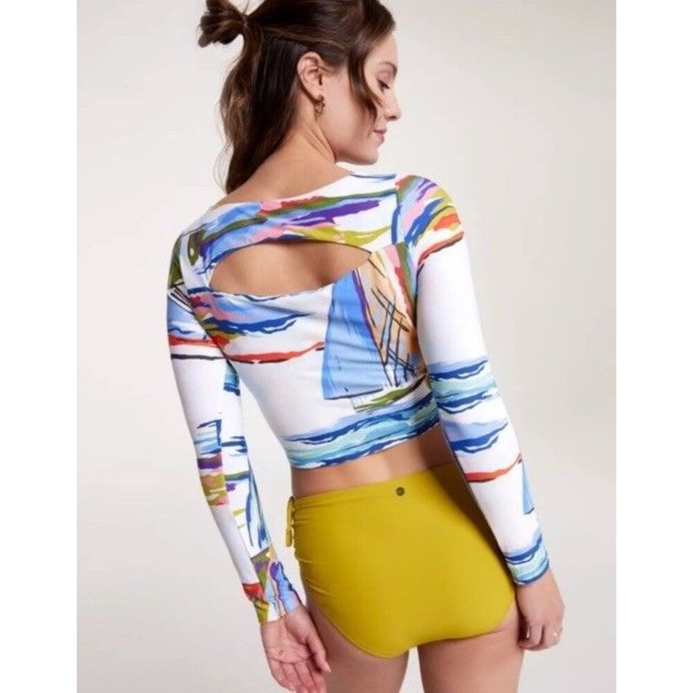 CALIA Women's Swim Cropped Rashguard, Small - Tahitian Print Size M - Picture 2 of 12